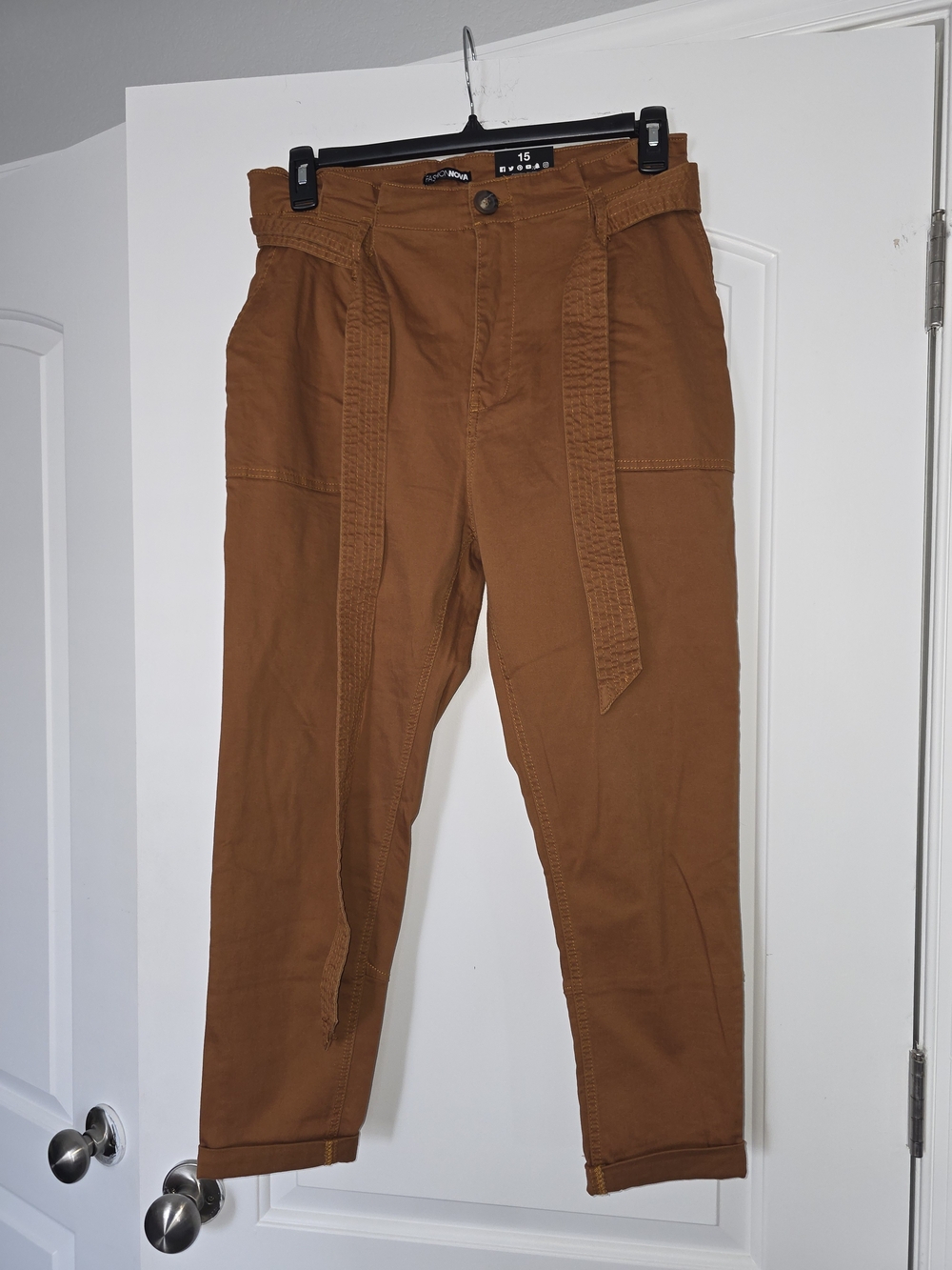 Fashion Nova  Brown Paperbag Belted Pants